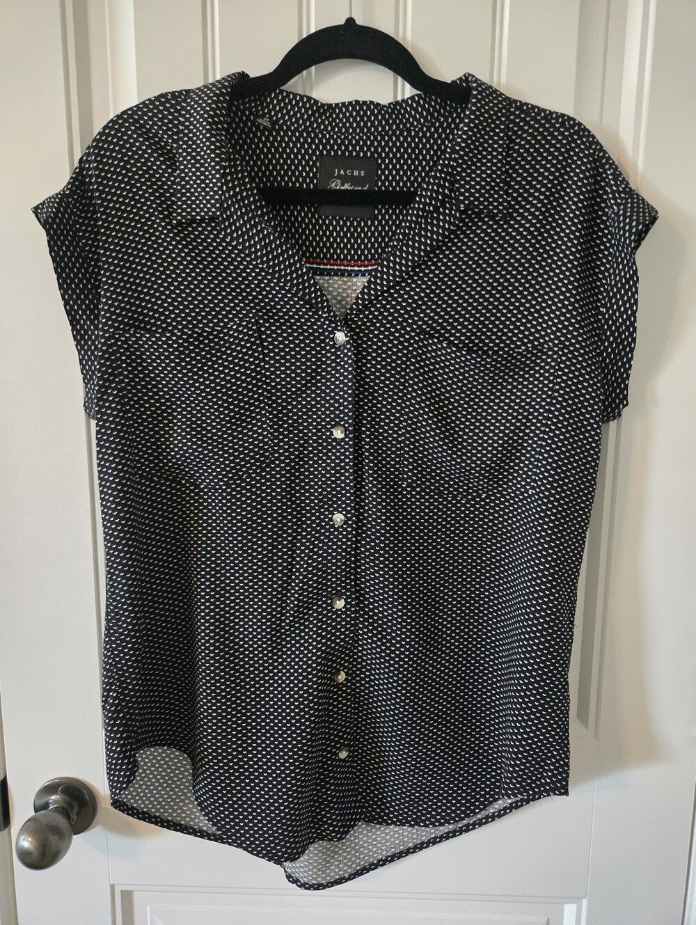 Jachs Black Button-Front Short Sleeve Polka HeartBlouse